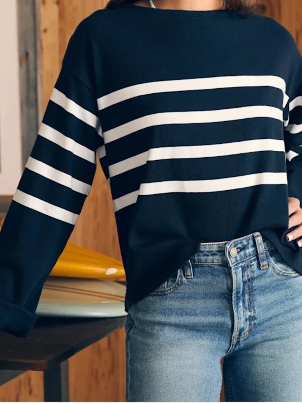Faherty Sport Jersey Long Sleeve Striped Sweater Size: S